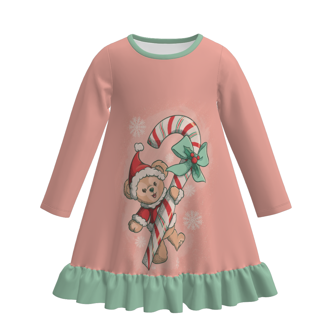 (Pre Order)Girls Christmas Cartoon Print Pajamas Dress