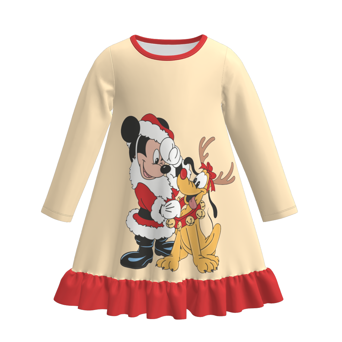(Pre Order)Girls Christmas Cartoon Print Pajamas Dress