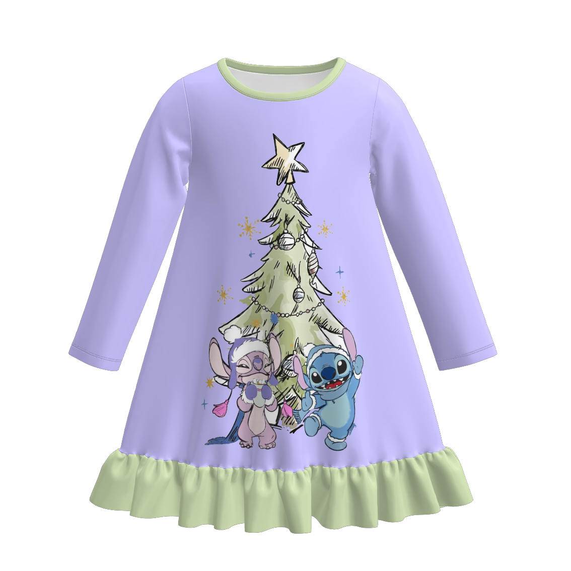 (Pre Order)Girls Christmas Cartoon Print Pajamas Dress