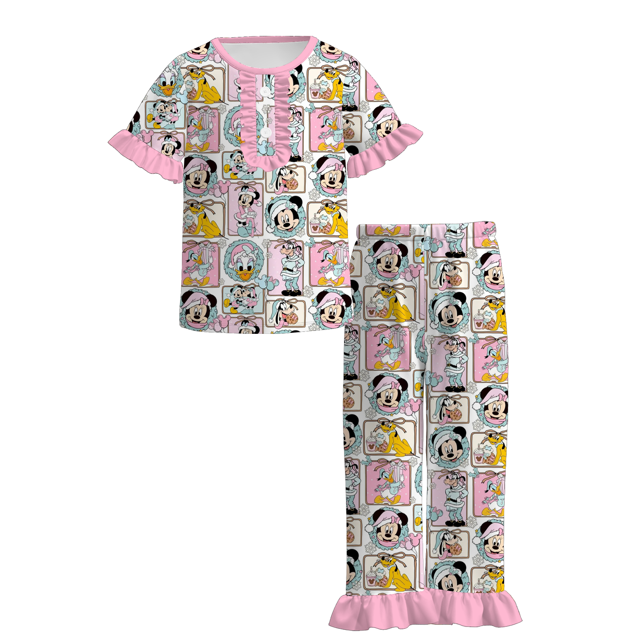 (Pre Order)Girls Christmas Cartoon Print Pajamas