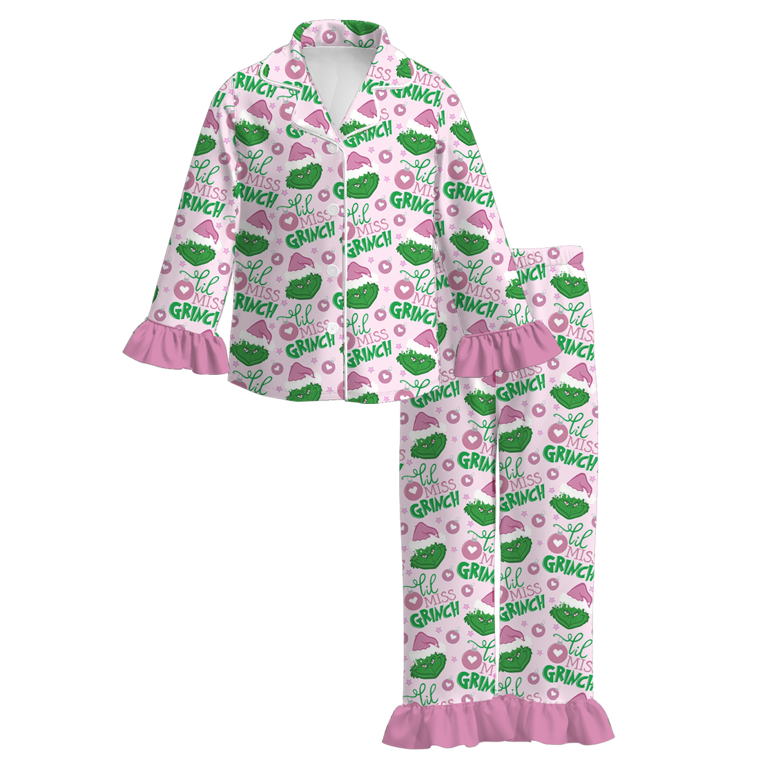 (Pre Order)Girls Christmas Cartoon Print Dress&Pajamas