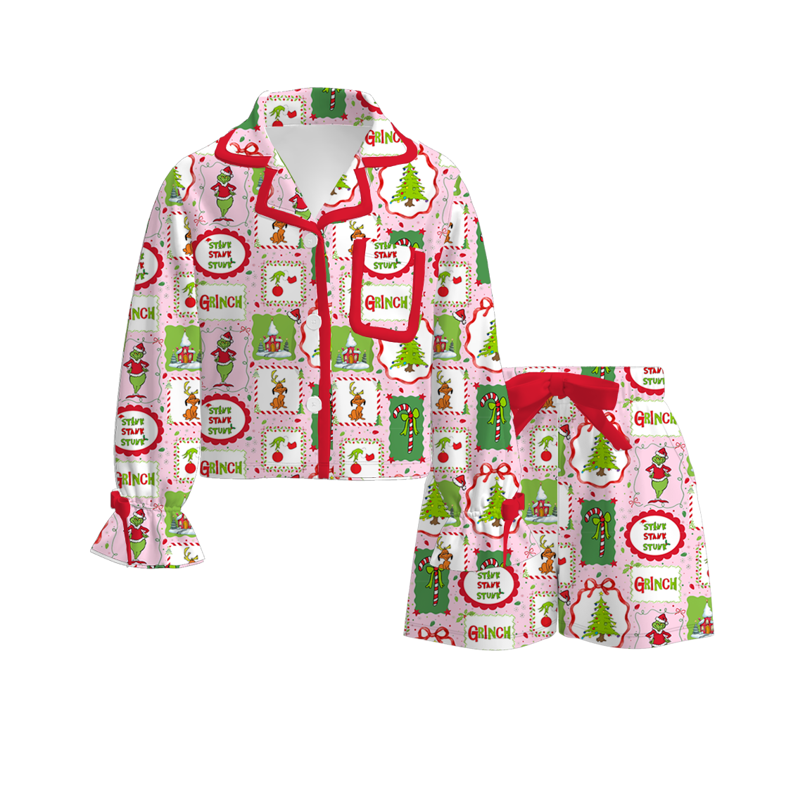 (Pre Order)Girls Christmas Cartoon Print Dress,Pajamas&Top