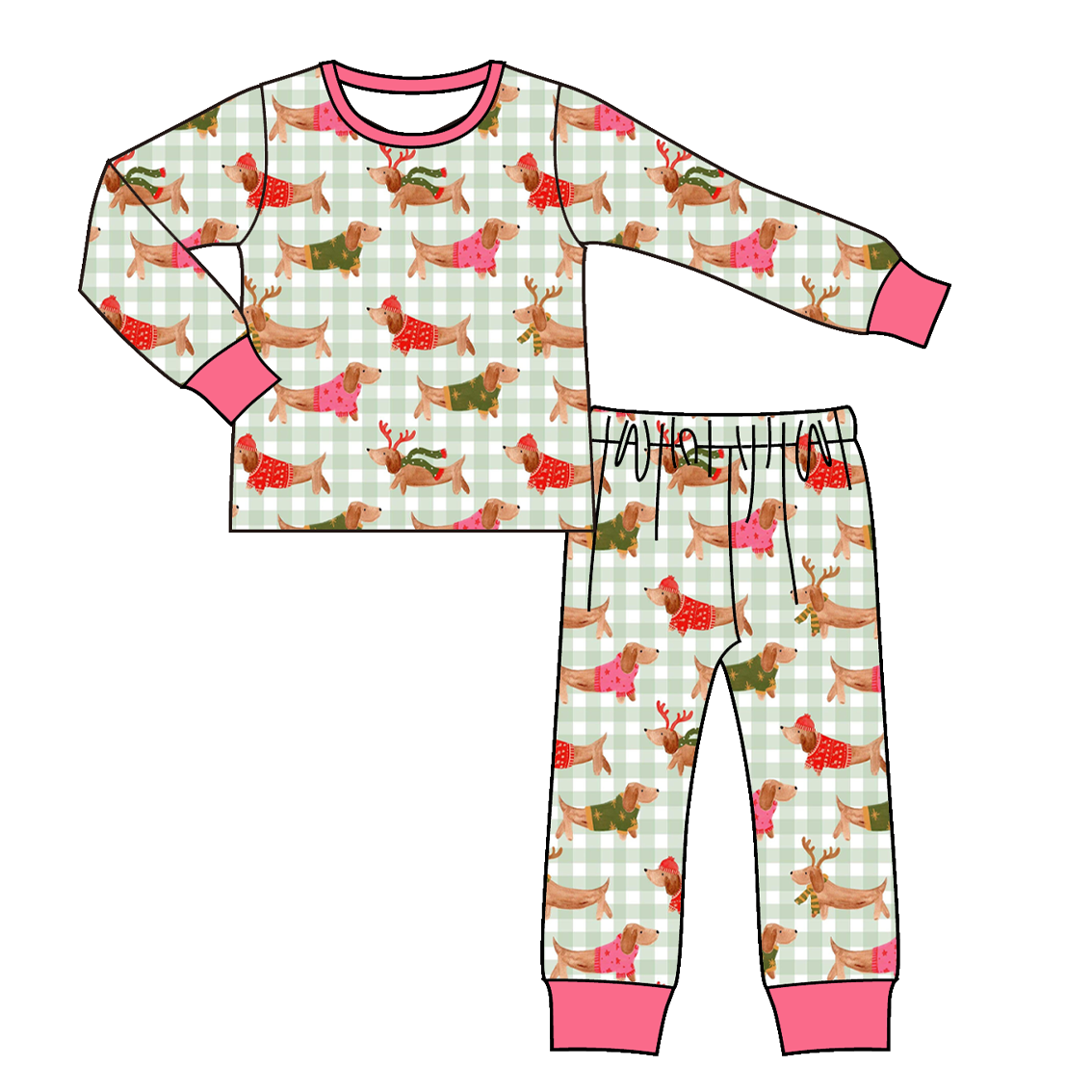 (Pre Order)Family Christmas Plaid Puppy Dress,Set,Pants&Romper
