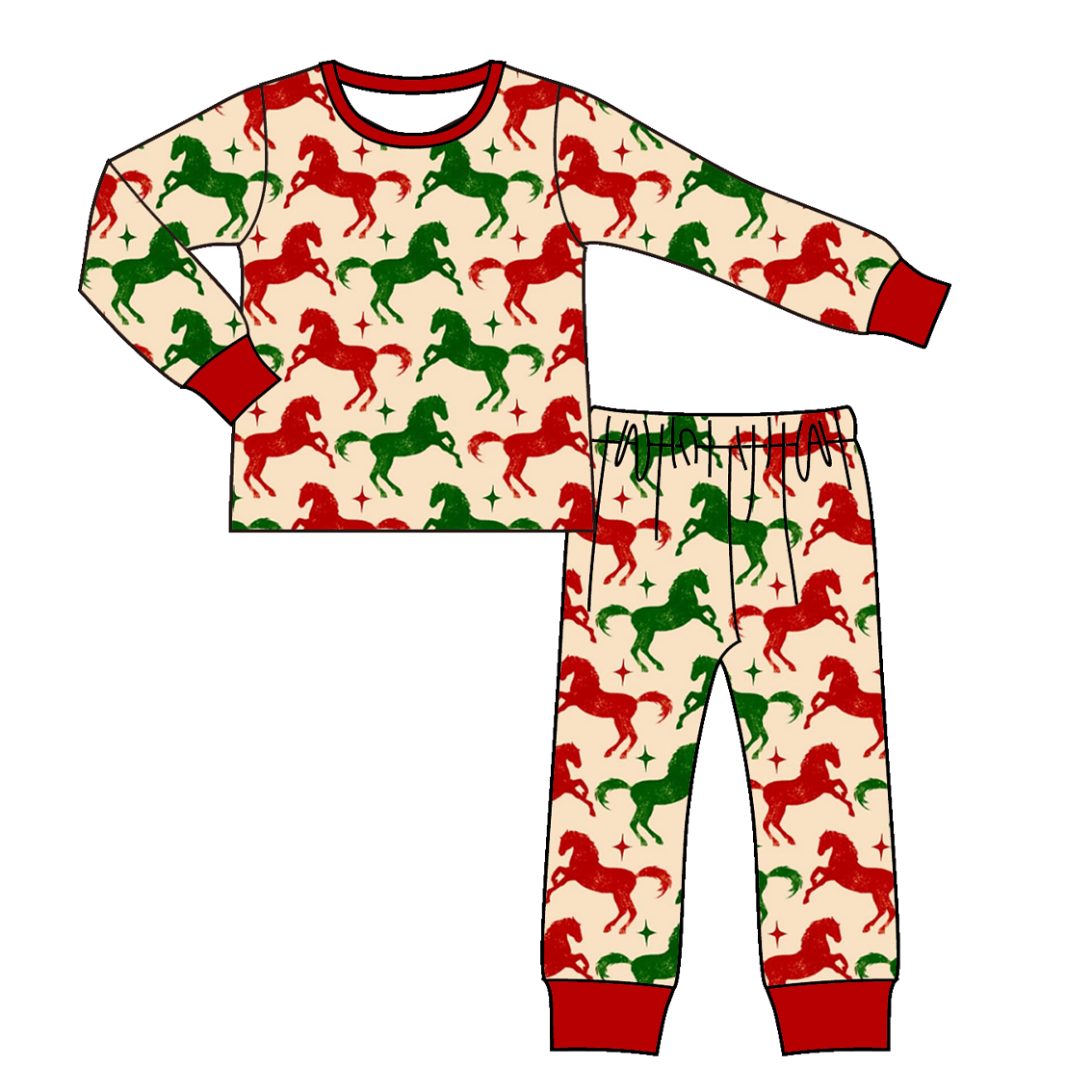 (Pre Order)Family Christmas Horse Dress,Set,Pants&Romper