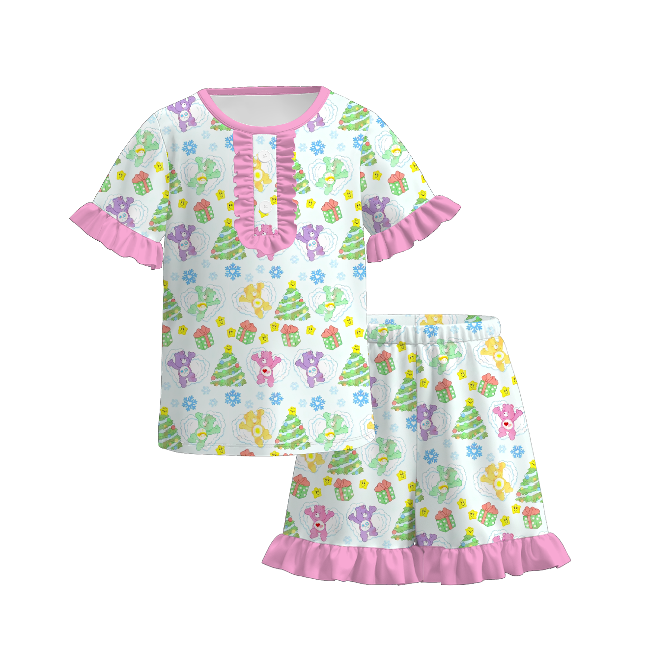 (Pre Order)Girls Christmas Cartoon Print Set&Jumpsuit