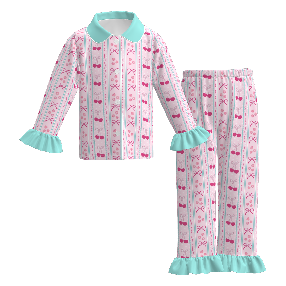 (Pre Order)Girls Valentine's Day Cherry Print Dress,Set&Top