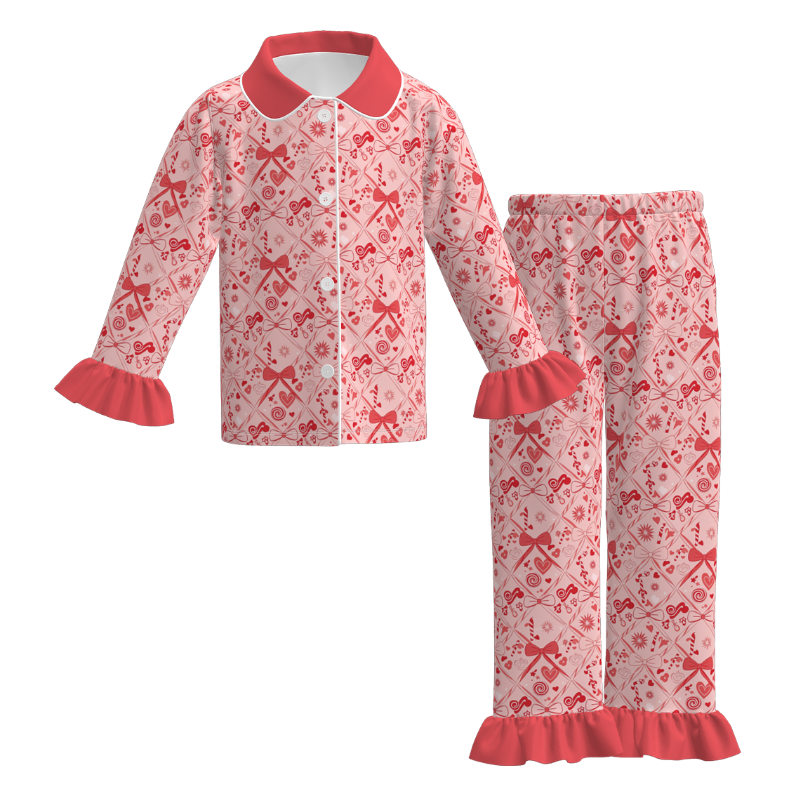 (Pre Order)Girls Valentine's Day Bow Print Dress,Set&Top