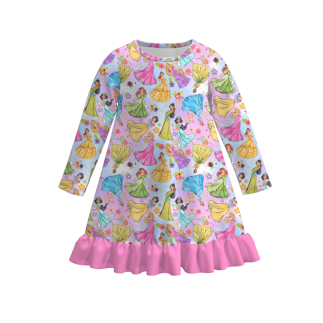 (Pre Order)Girls Fall&Winter Princess Print Pajamas Dress