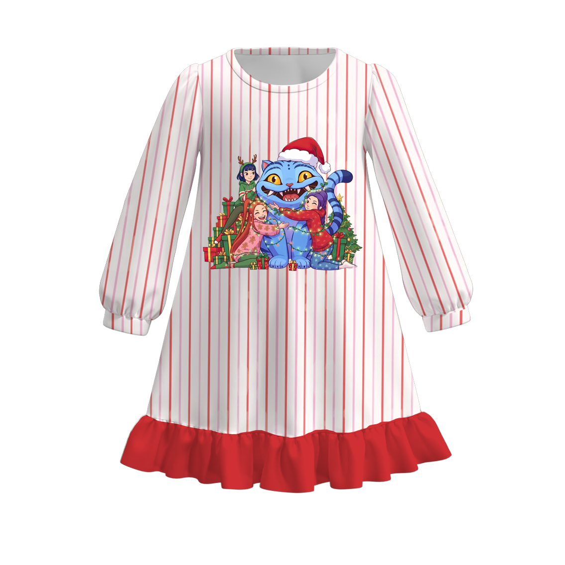 (Pre Order)Girls Christmas Movie Character Print Pajamas Dress