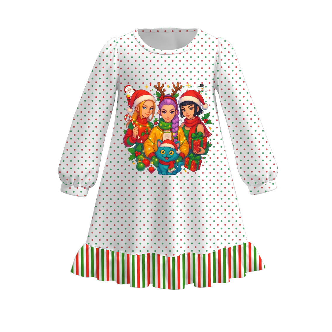 (Pre Order)Girls Christmas Movie Character Print Pajamas Dress