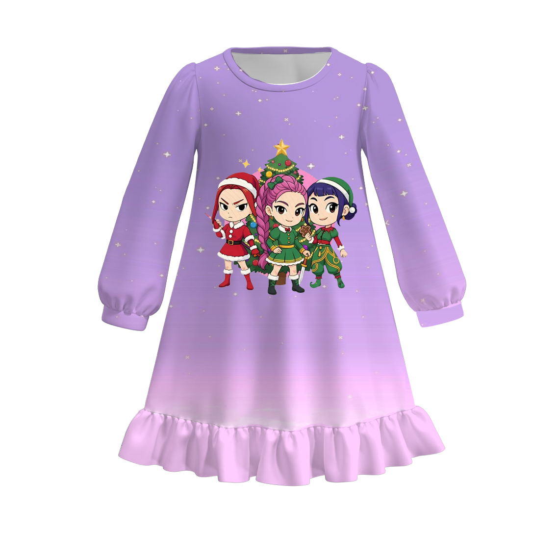 (Pre Order)Girls Christmas Movie Character Print Pajamas Dress