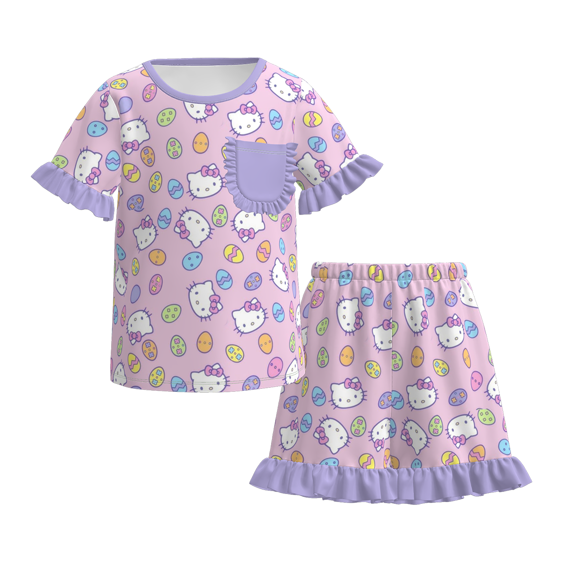 (Pre Order)Girls Spring&Summer Cartoon Print Pajamas
