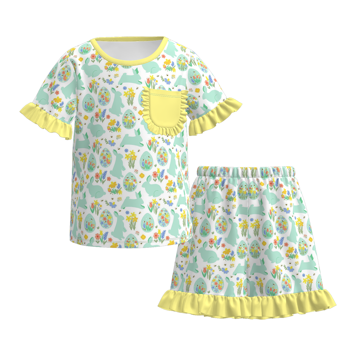 (Pre Order)Girls Spring&Summer Cartoon Print Pajamas