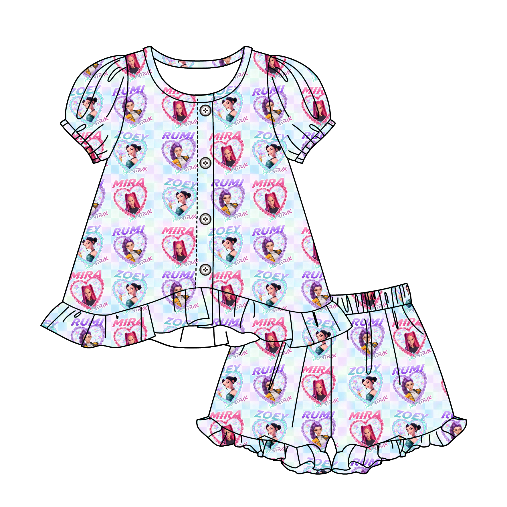 (Pre Order)Girls Spring&Summer Movie Character Print Pajamas Shorts Set