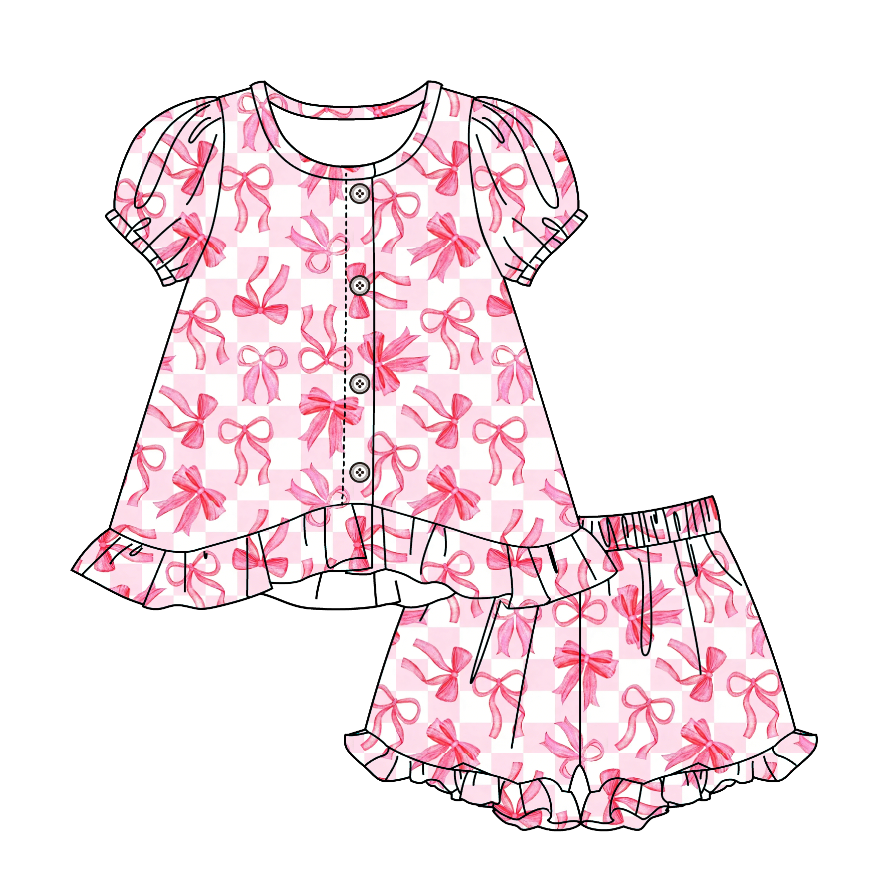 (Pre Order)Girls Spring&Summer Print Pajamas Shorts Set