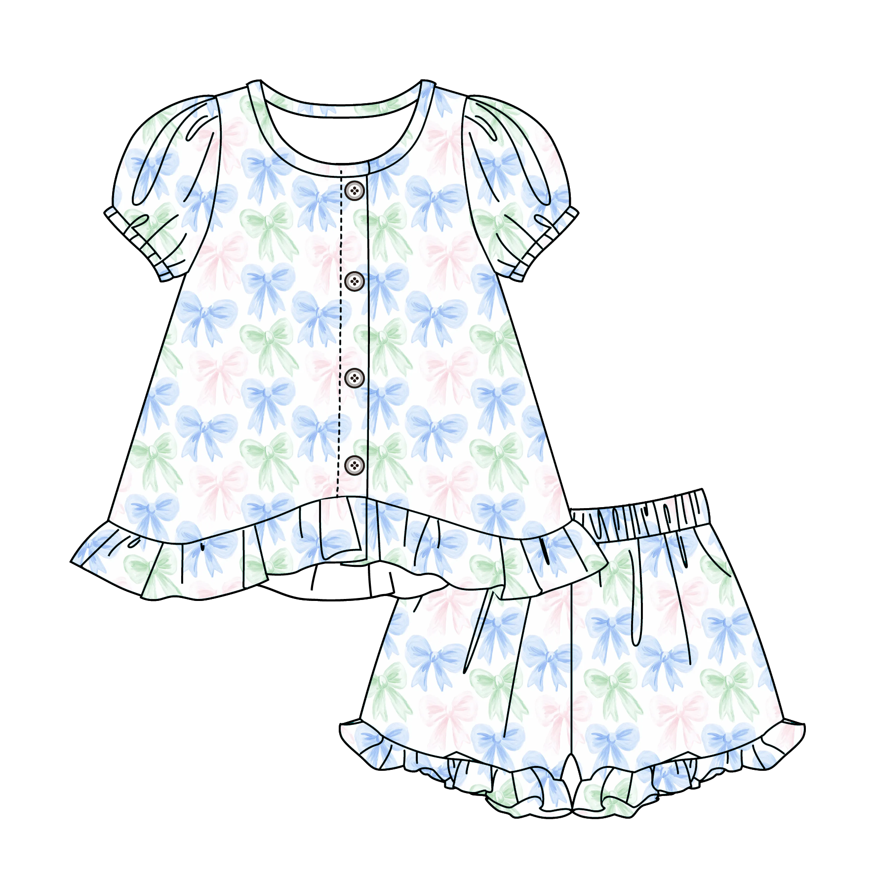 (Pre Order)Girls Spring&Summer Print Pajamas Shorts Set