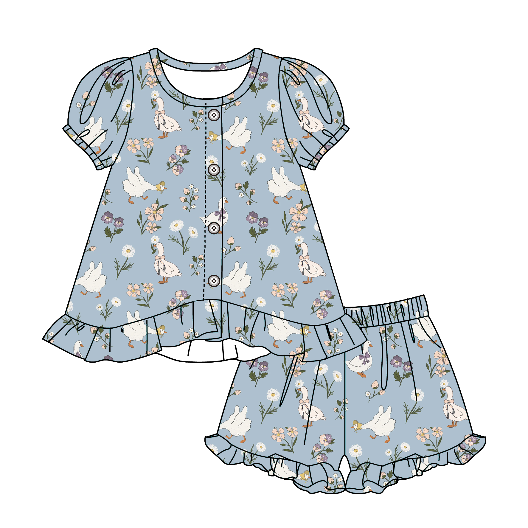 (Pre Order)Girls Spring&Summer Print Pajamas Shorts Set
