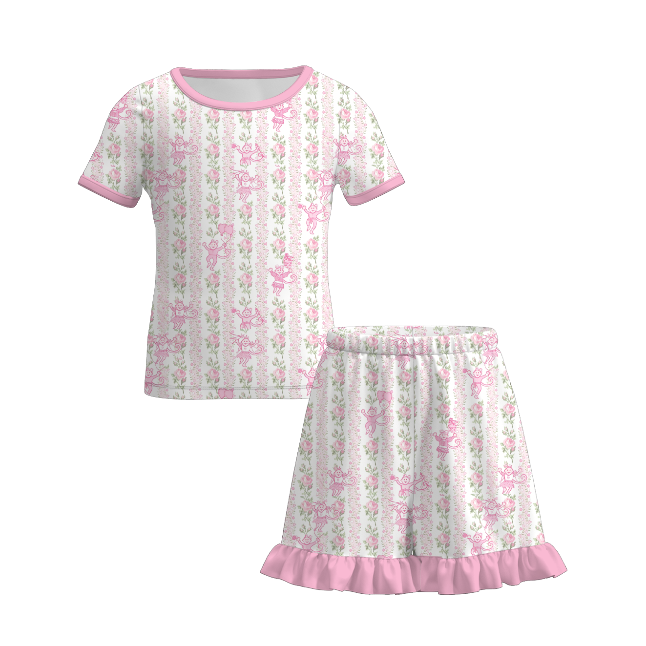 (Pre Order+Prepack Zone)Girls Summer Print Ruffled Shorts Set(Mix Size)