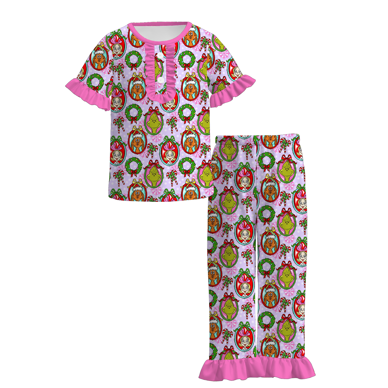 (Weekly Pre-Order)Girls Christmas Ruffle Pajamas(Ends 9.13)