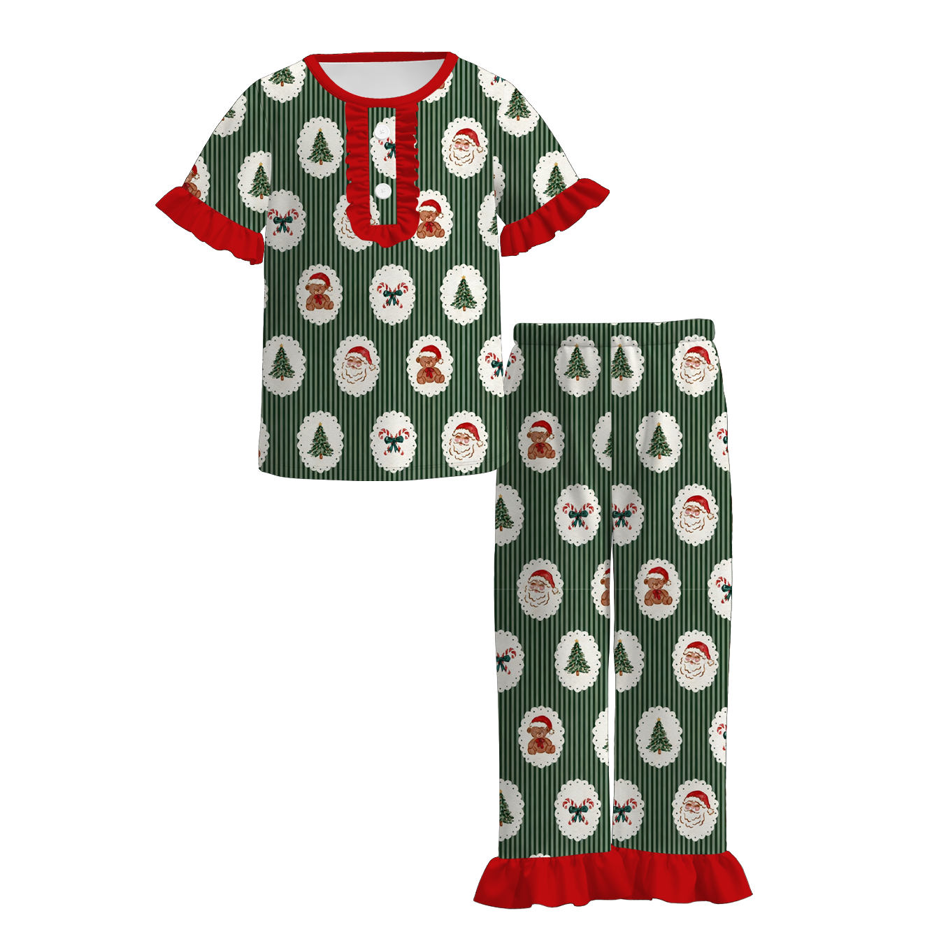 (Weekly Pre-Order)Girls Christmas Ruffle Pajamas(Ends 9.13)