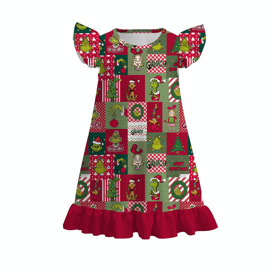 (Weekly Pre-Order)Girls Christmas Ruffle Pajamas Dress(Ends 9.13)