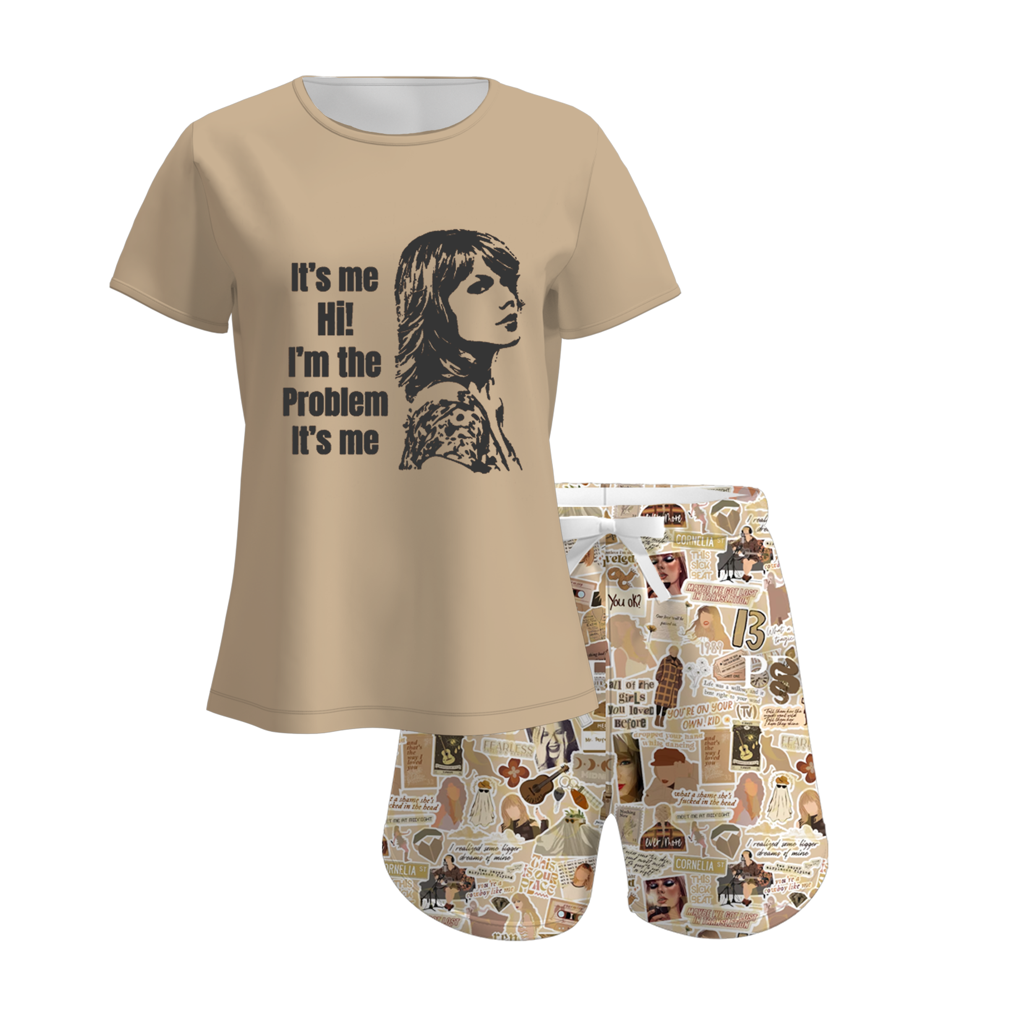 (Pre Order)Mommy and Me Summer TS Print Pajamas Short Set
