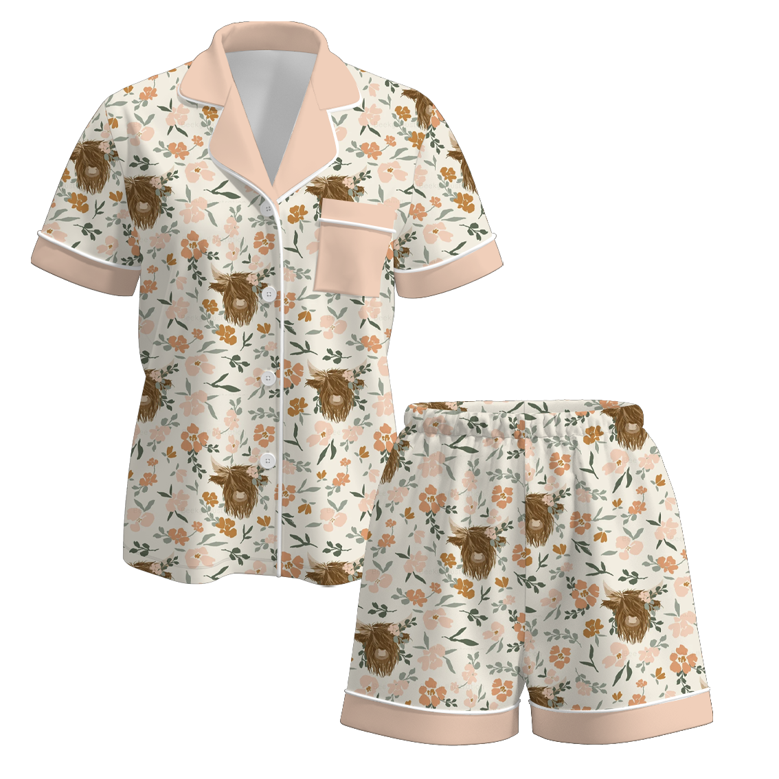 (Pre Order)Adults Spring and Summer Western Print Pajamas