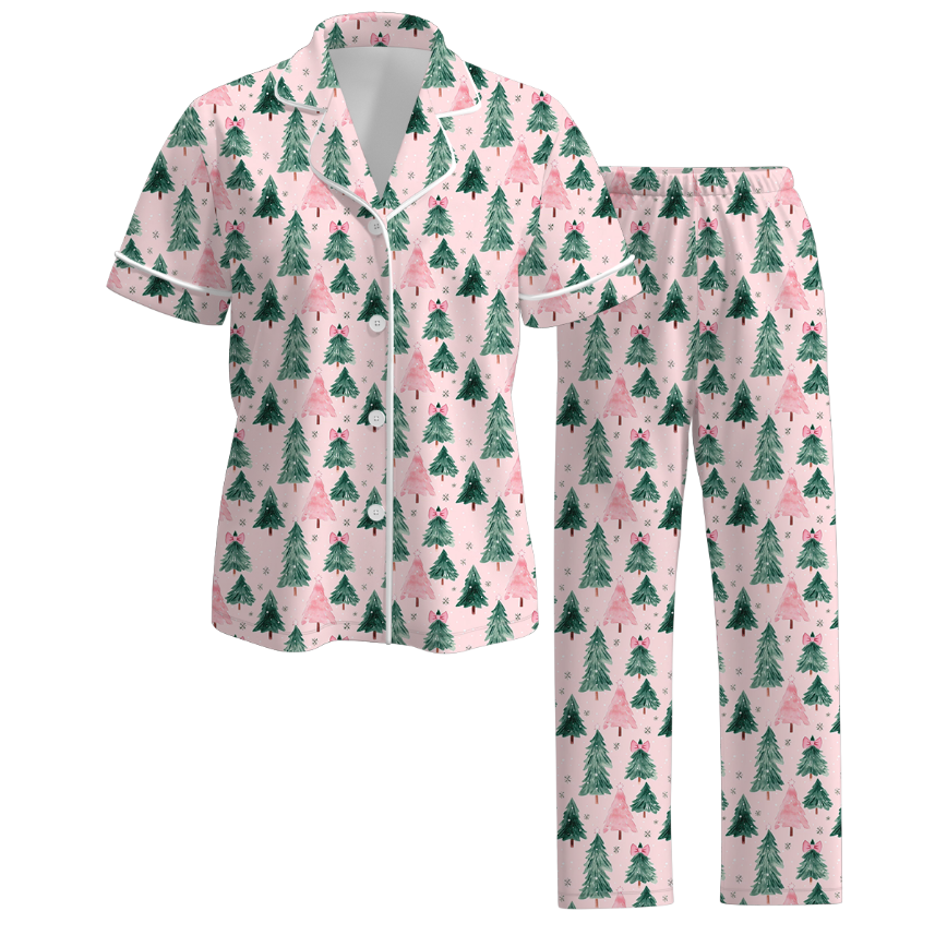 (Pre Order)Family Christmas Tree Print Dress,Set,Romper&Pajamas