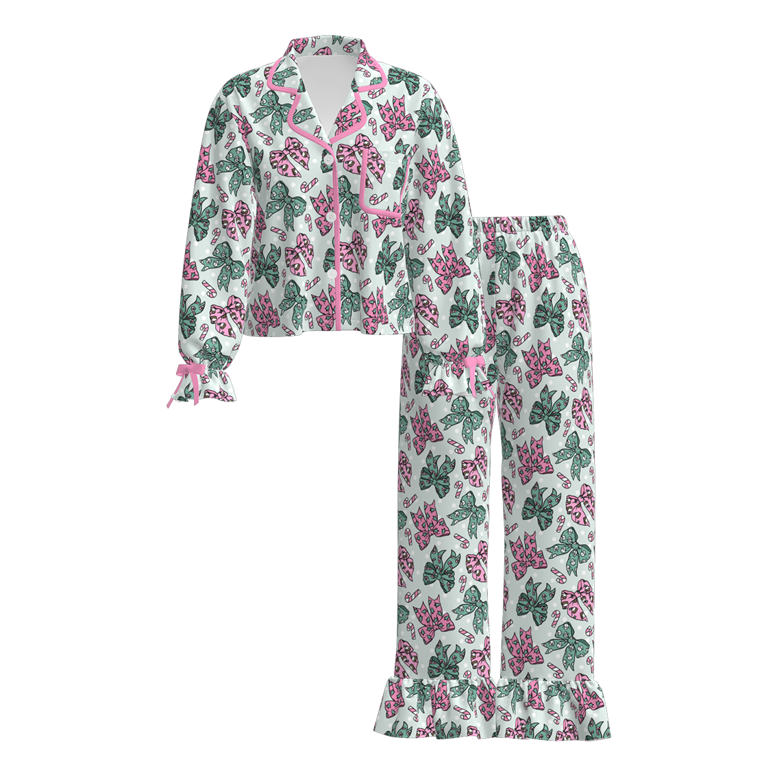 (Pre Order)Family Christmas Bow Print Pajamas&Romper