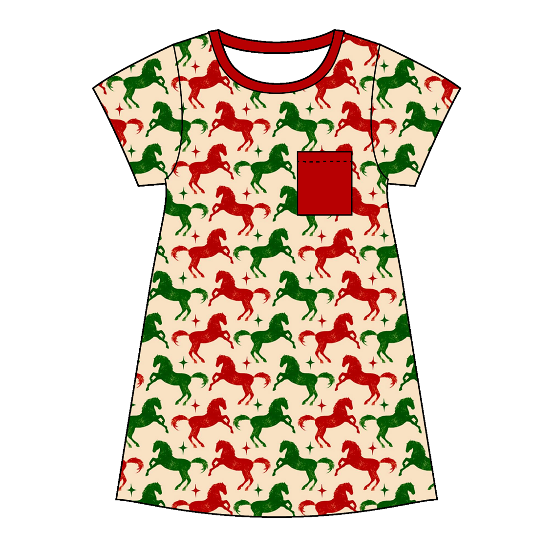 (Pre Order)Family Christmas Horse Dress,Set,Pants&Romper
