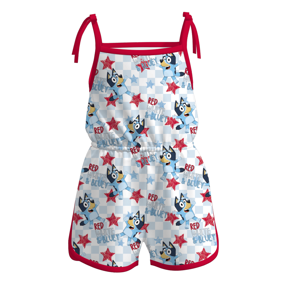 (Pre Order)Girls Summer 4th of July Jumpsuit Romper