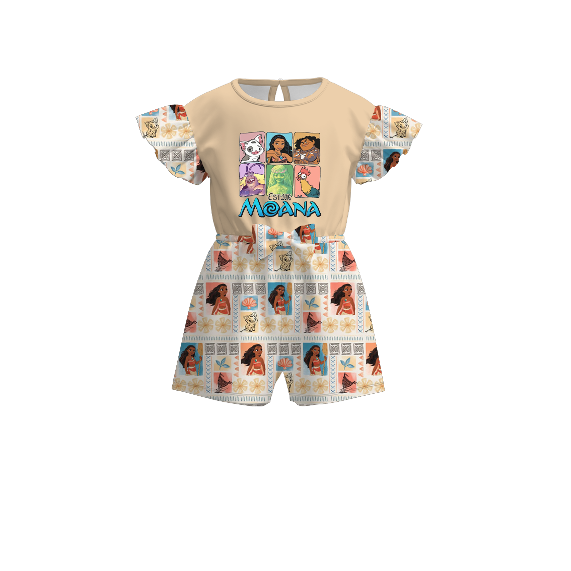 (Pre Order)Girls Summer Moana Print Jumpsuit
