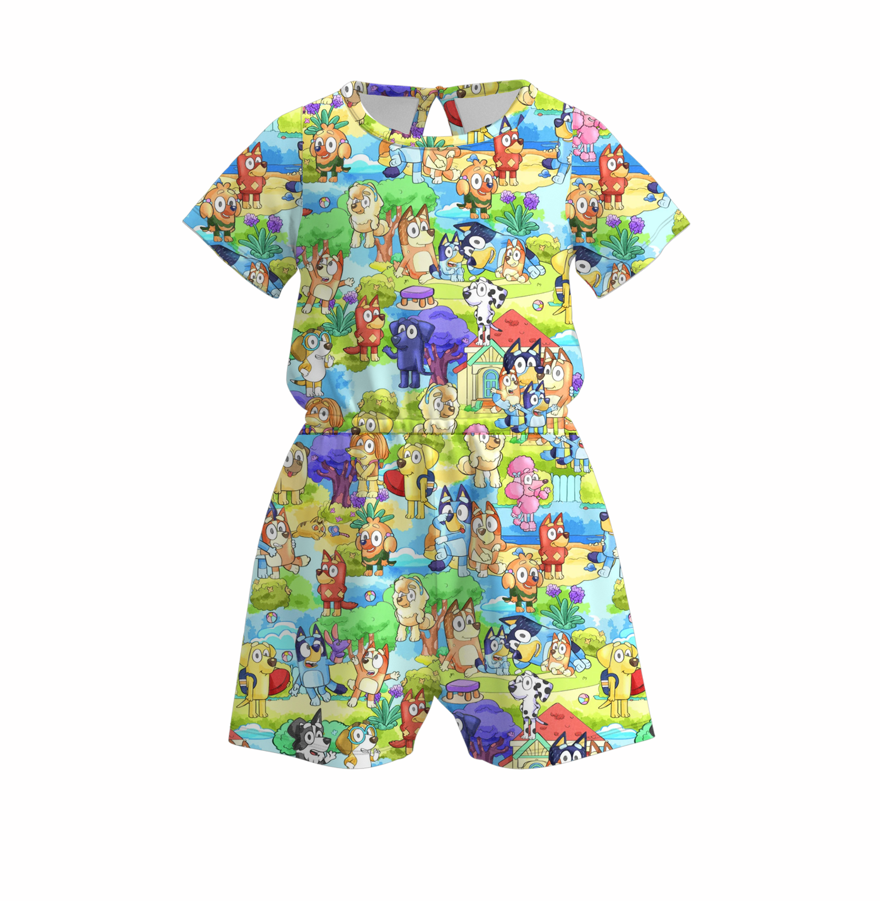 (Pre Order)Girls Cute Cartoon Print Jumpsuit