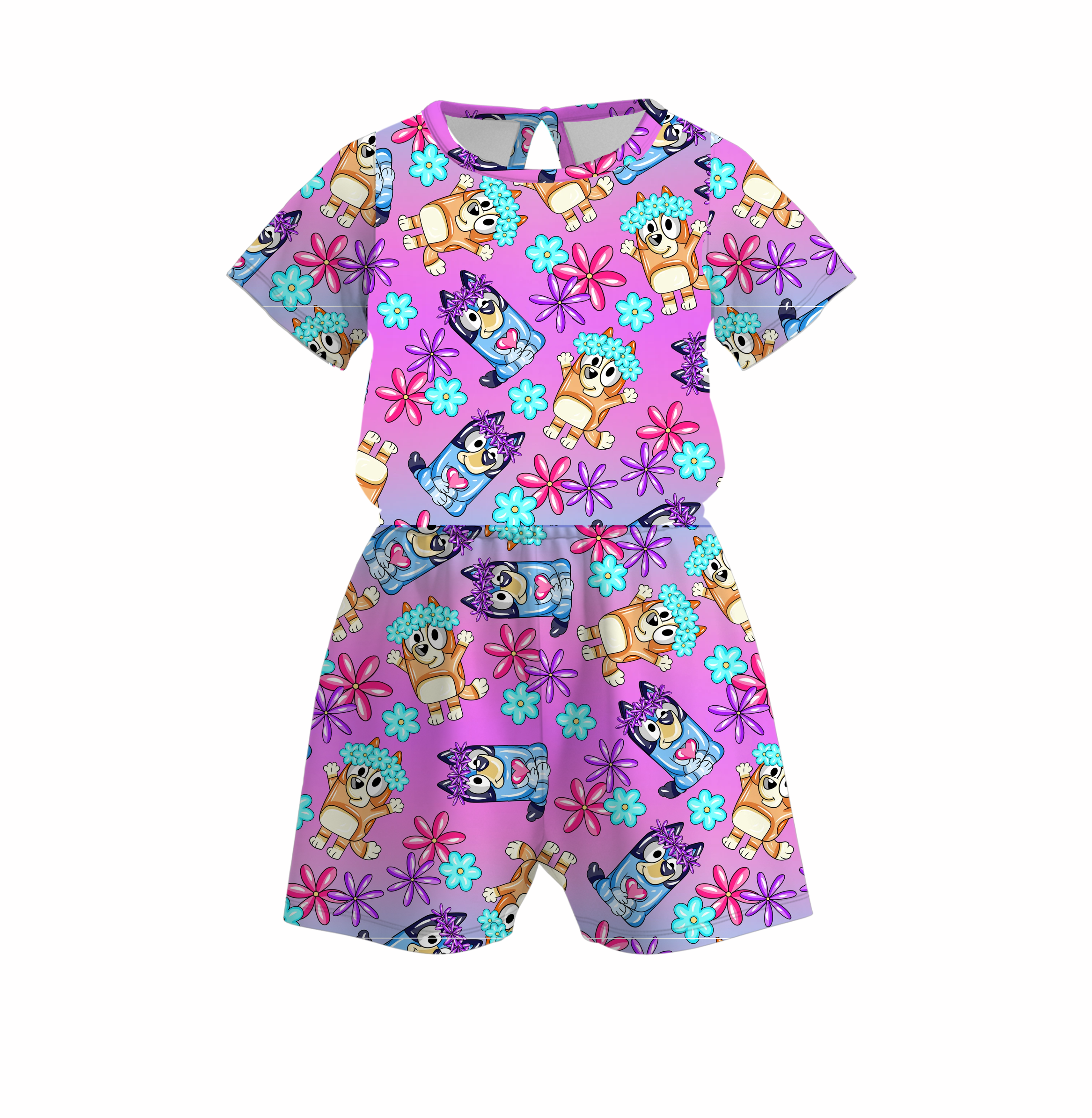 (Pre Order)Girls Cute Cartoon Print Jumpsuit
