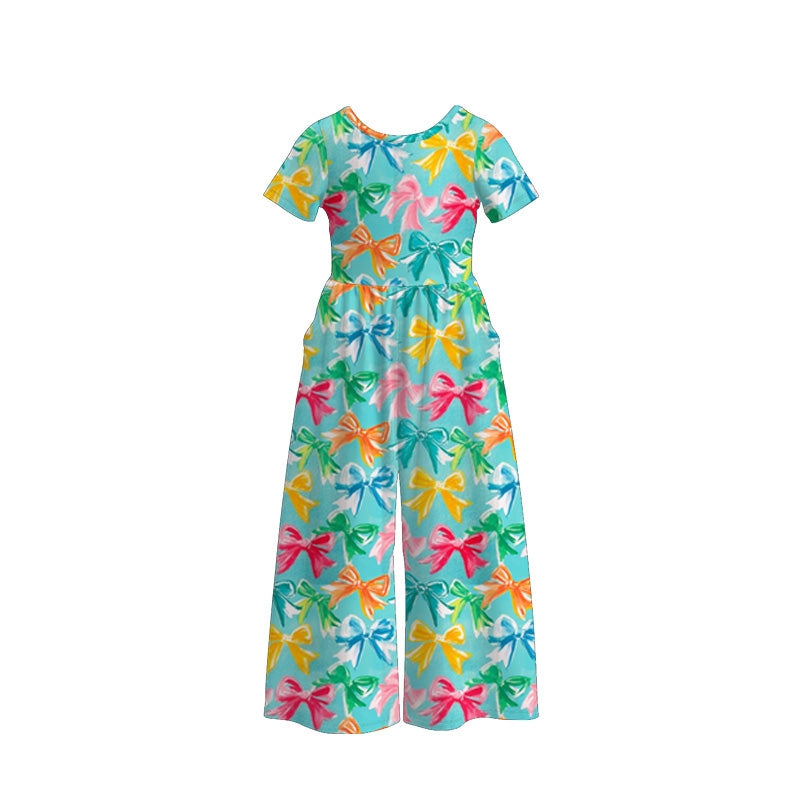 (Pre Order)Mommy&Me Spring and Summer Bow,Floral Print Jumpsuit