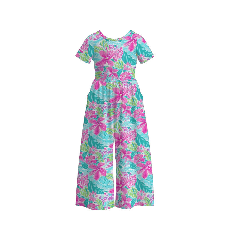 (Pre Order)Mommy&Me Spring and Summer Bow,Floral Print Jumpsuit