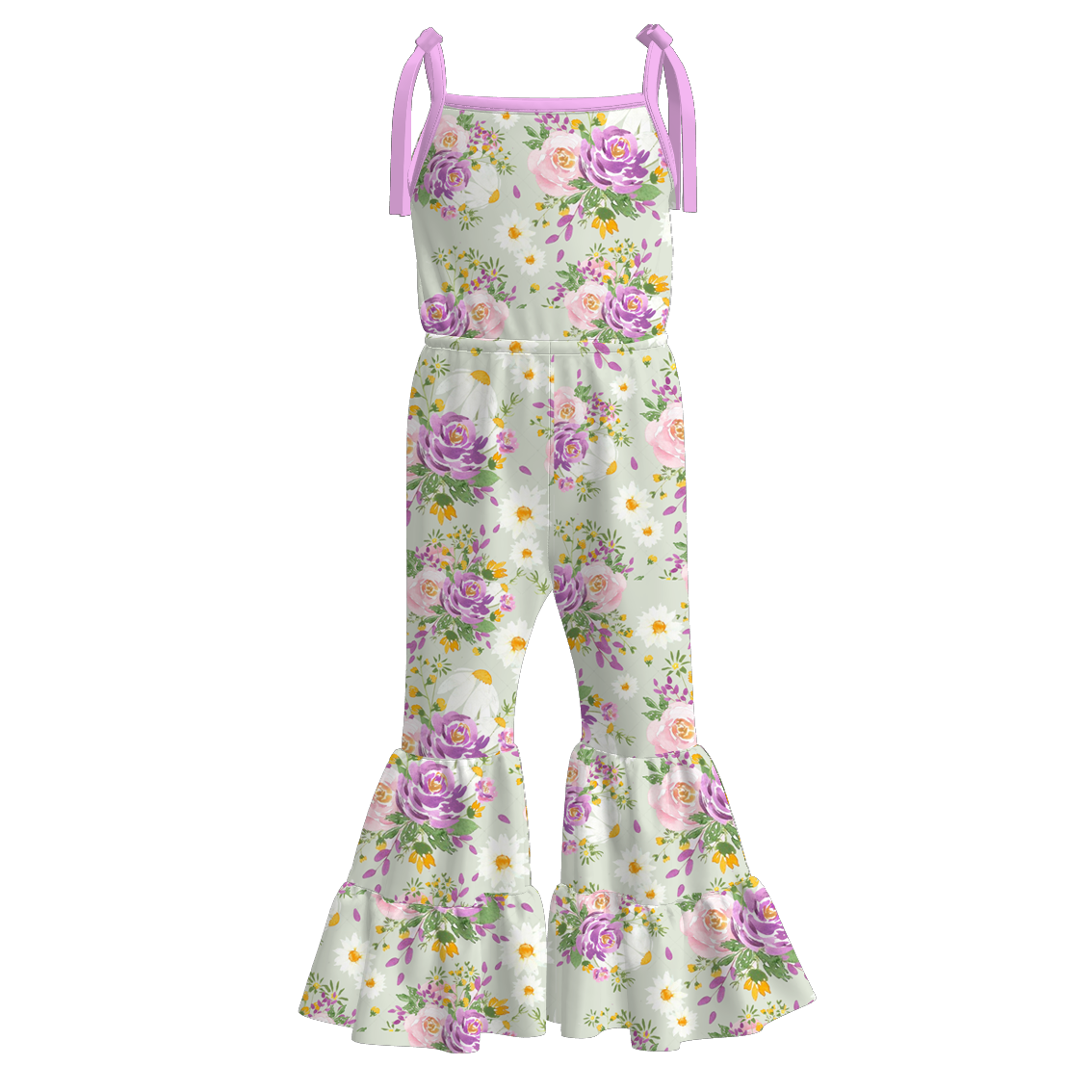(Pre Order)Girls Spring and Summer Floral Print Suspender Jumpsuit