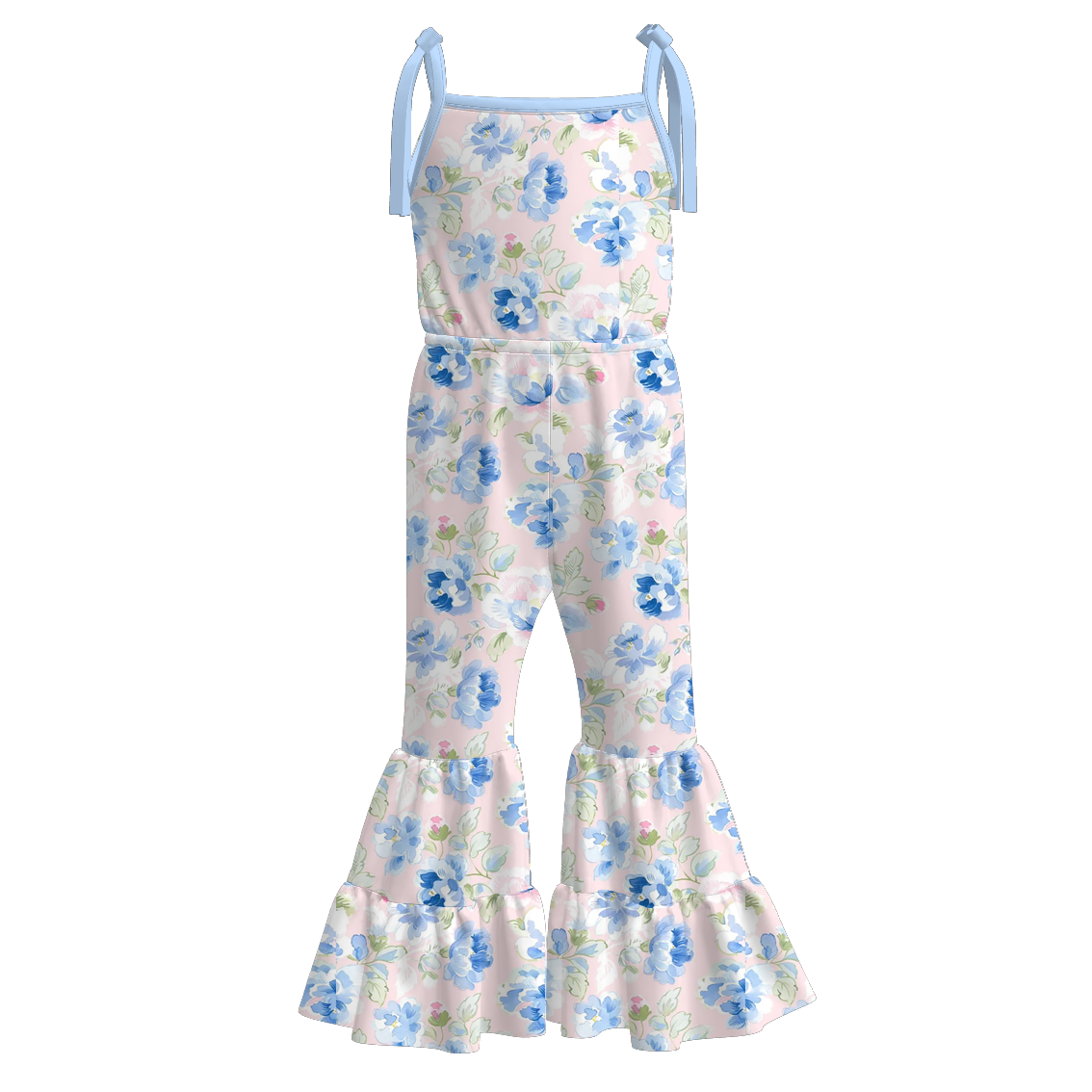 (Pre Order)Girls Spring and Summer Floral Print Suspender Jumpsuit