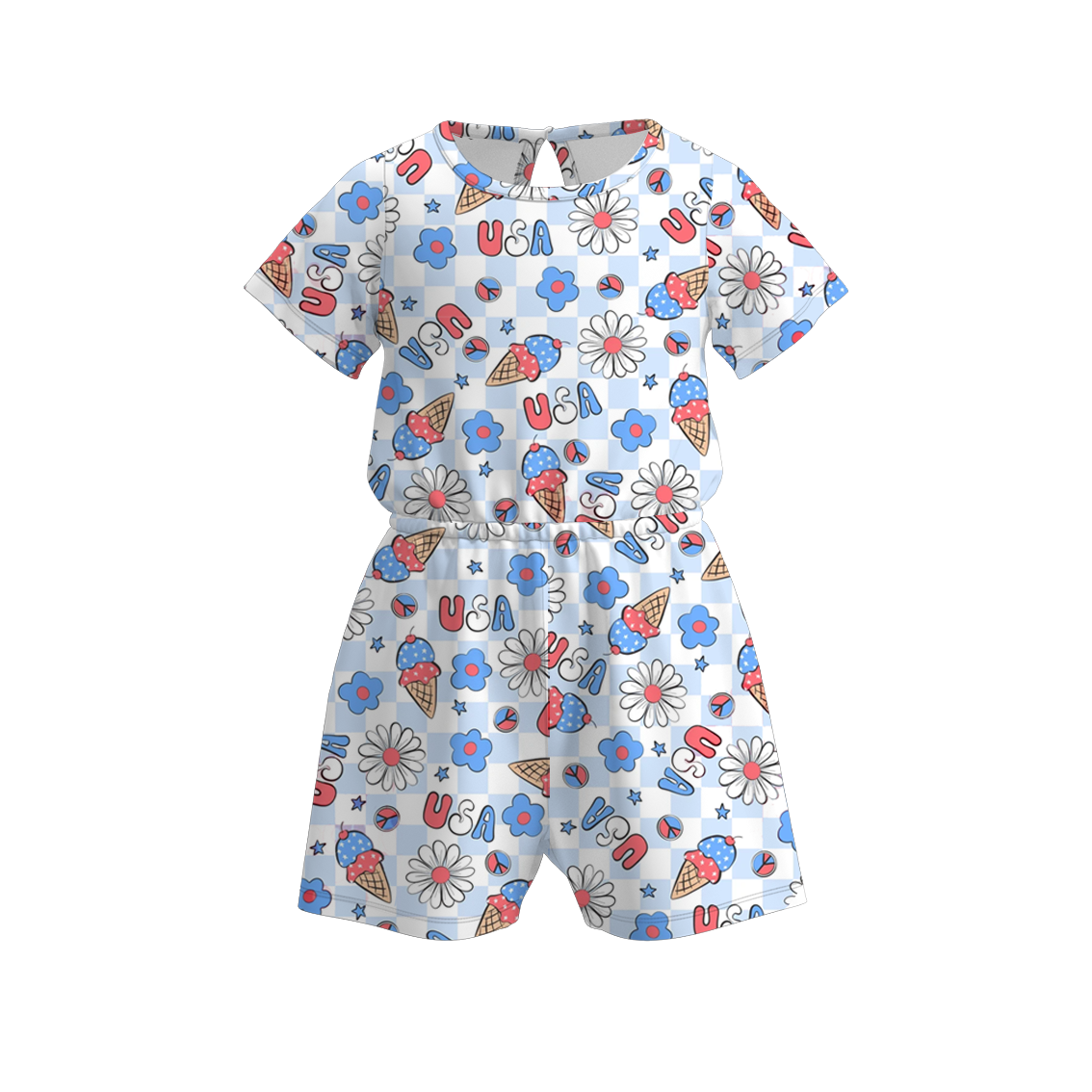 (Pre Order)Girls Patriotic Print Jumpsuit
