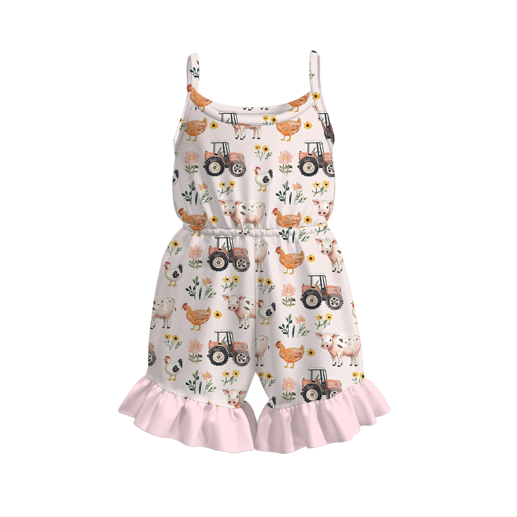 (Pre Order)Girls Spring and Summer Farm Print Dress,Shorts and Jumpsuit