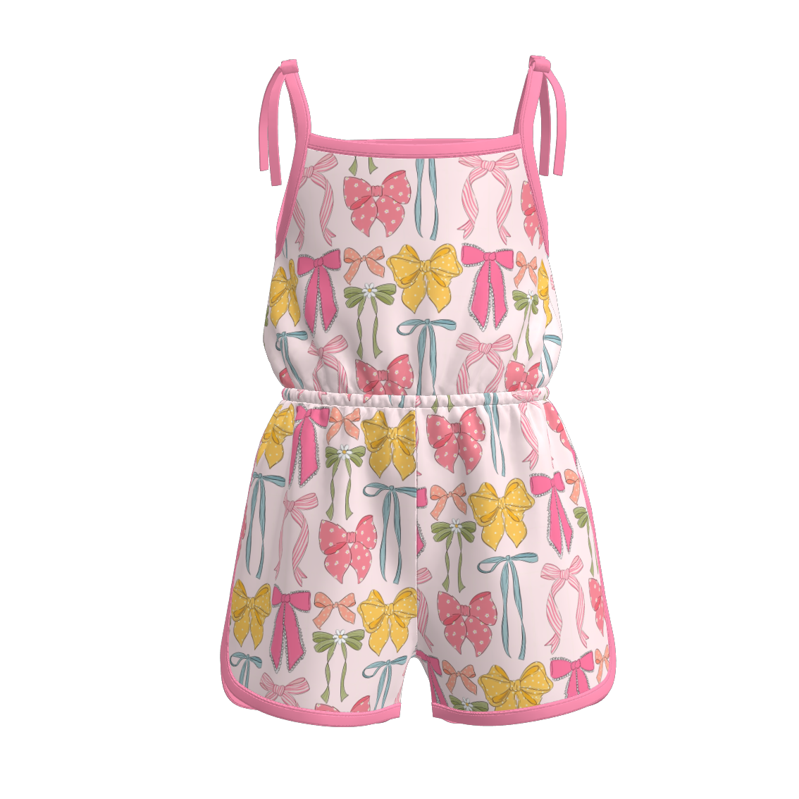 (Pre Order)Girls Spring and Summer Bow&Floral Print Jumpsuit