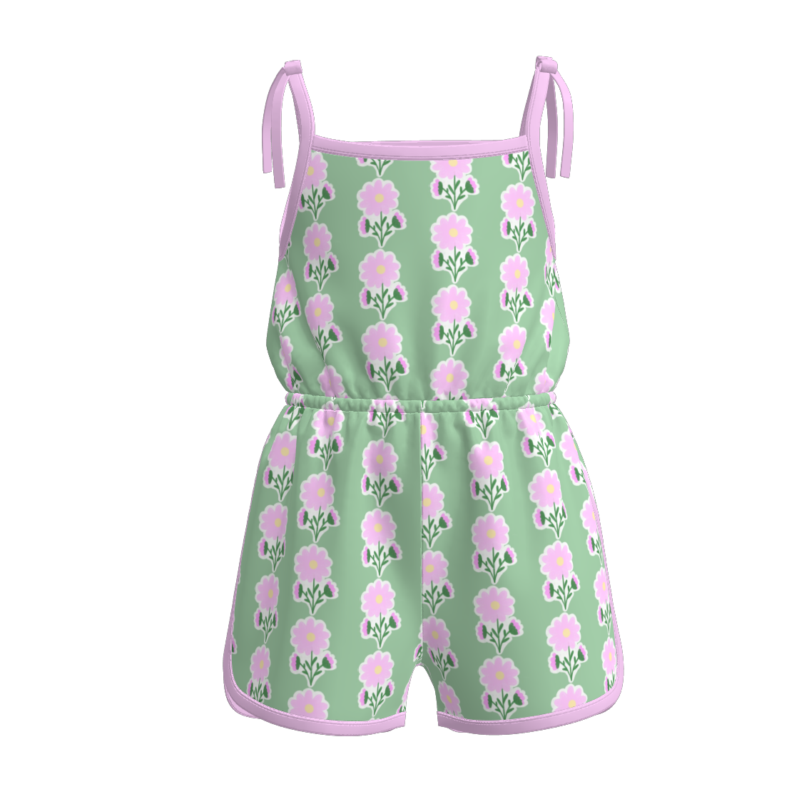 (Pre Order)Girls Spring and Summer Bow&Floral Print Jumpsuit