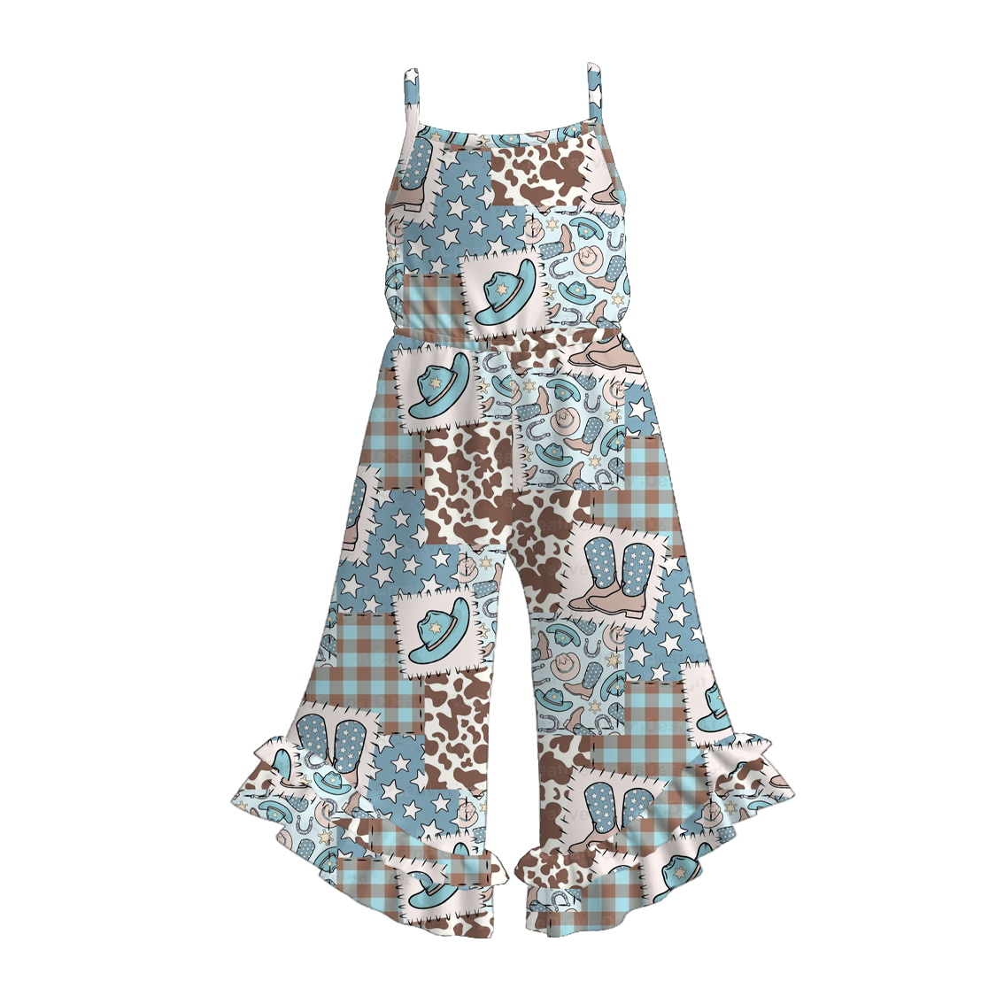 (Pre Order)Girls Spring and Summer Western Girl Print Jumpsuit