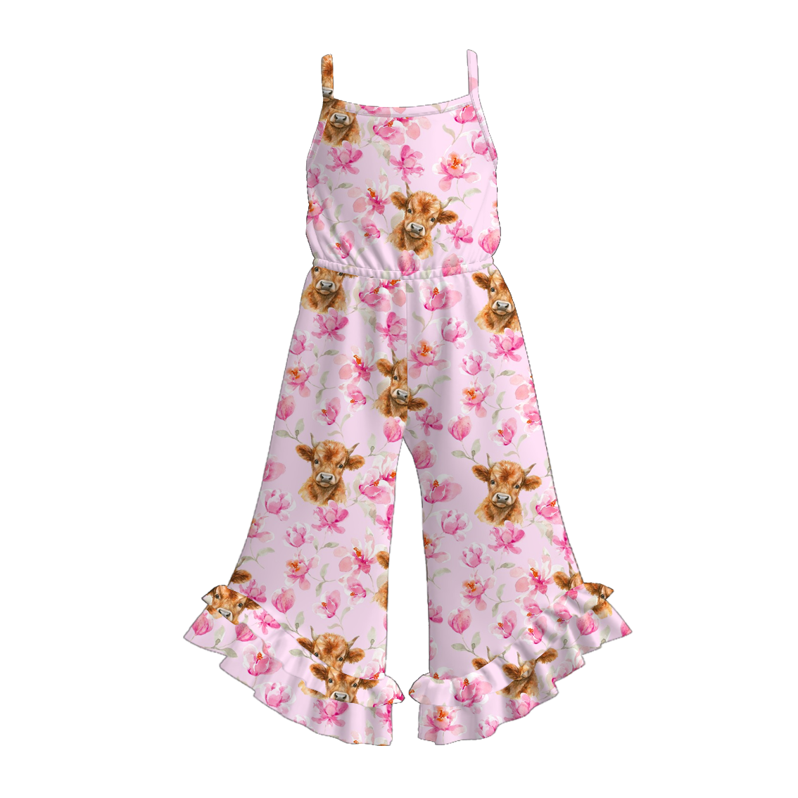 (Pre Order)Girls Spring and Summer Western Girl Print Jumpsuit