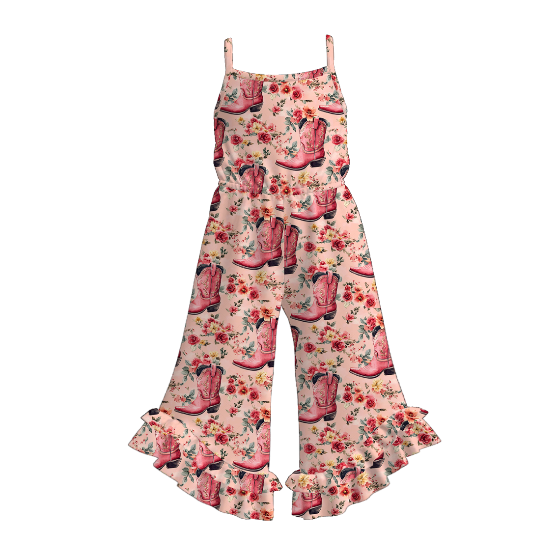 (Pre Order)Girls Spring and Summer Western Girl Print Jumpsuit