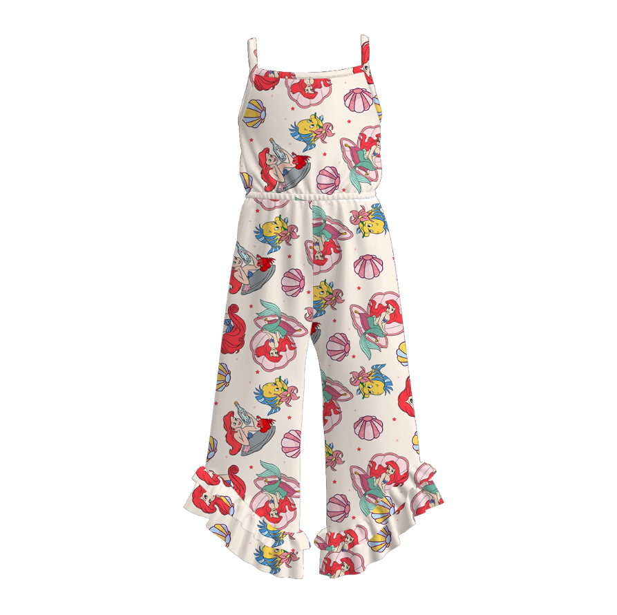 (Pre Order)Girls Spring and Summer Cartoon&Princess Print Jumpsuit