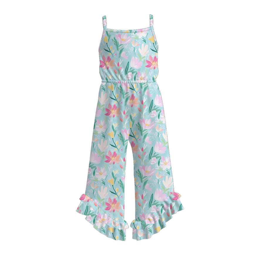 (Pre Order)Girls Spring and Summer Cartoon&Princess Print Jumpsuit