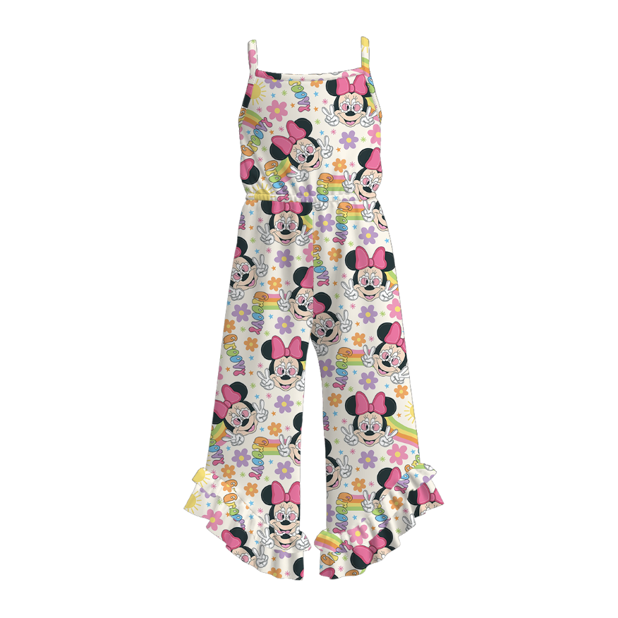 (Pre Order)Girls Spring and Summer Cartoon&Princess Print Jumpsuit