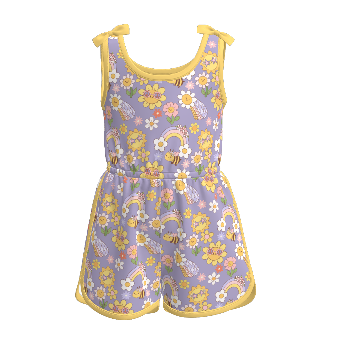 (Pre Order)Girls Spring and Summer Sunflower Print Dress,Set,Jumpsuit&Romper