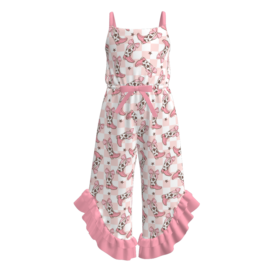 (Pre Order)Girls Spring and Summer Cow Girl Print Jumpsuit